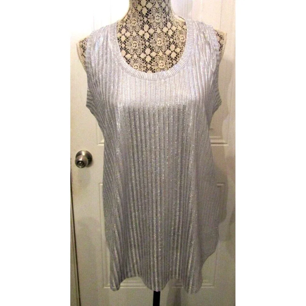 Pure Amici Tank Top Metallic  Silver Ribbed NWT Womens Size S